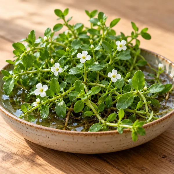 Bacopa monnieri plant with small white flowers