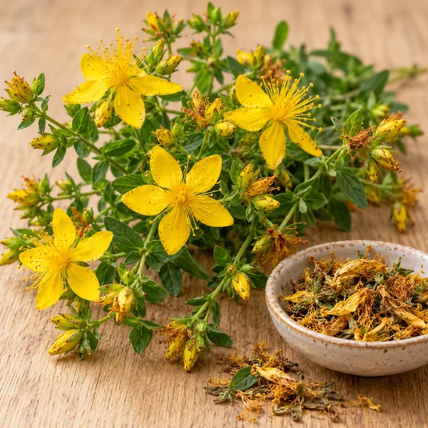 St. John's Wort plant with yellow flowers